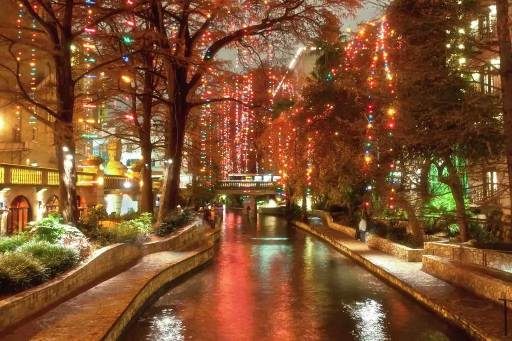 Christmas lights at riverwalk in San Antonio, Texas