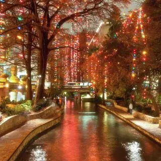 Christmas lights at riverwalk in San Antonio, Texas