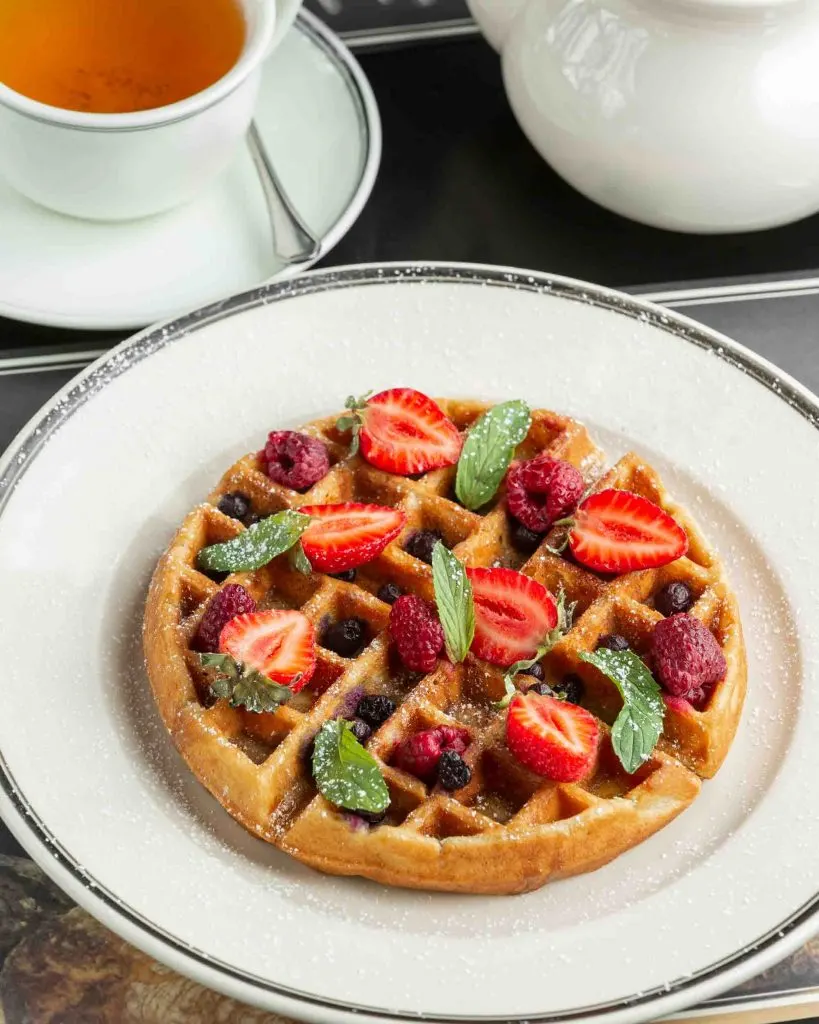 Waffle topped with strawberries