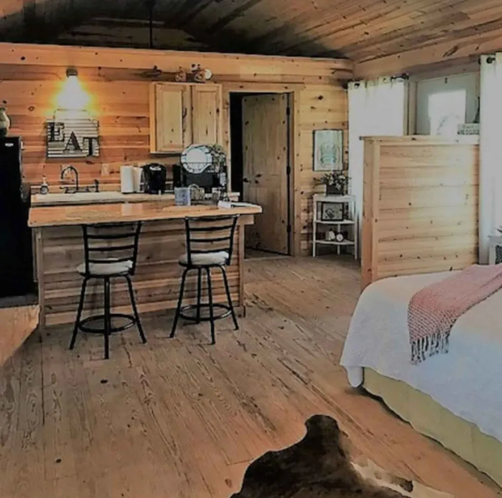 This Cabin overlooking a Spring Creek is one of the Most Romantic Cabins in Fredericksburg TX