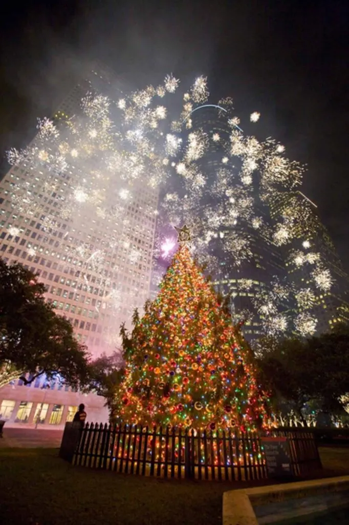 Taking Holiday Photos at the Christmas tree at the City Hall is one of the festive ways to spend Christmas in Houston