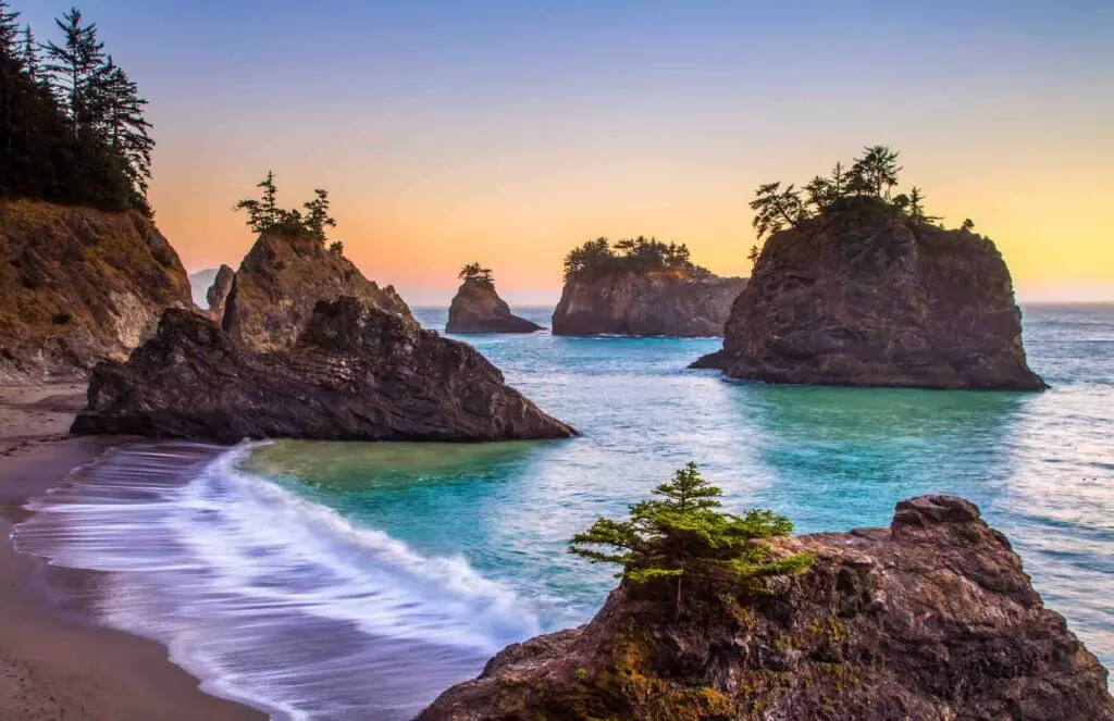 The picturesque Cannon Beach in Oregon is one of the most beautiful beaches on the West Coast