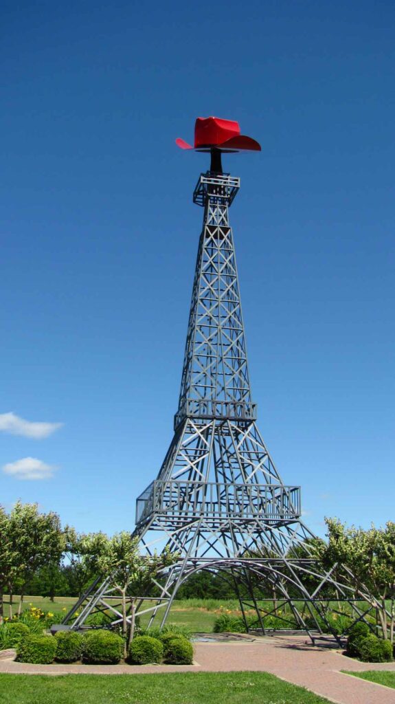 Another Texas fact is that is it's packed with quirky attractions like this Eiffel Tower replica topped with a giant red cowboy hat.