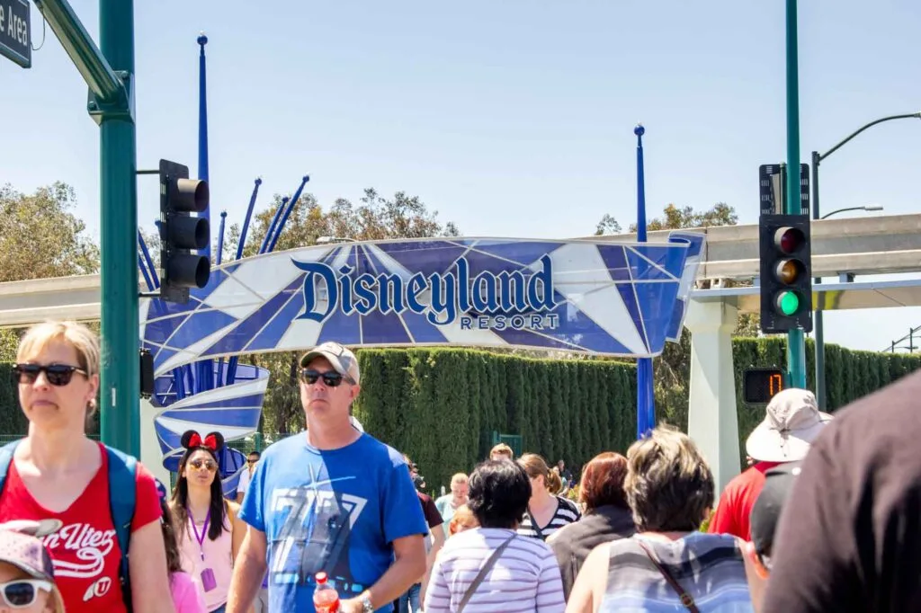 Tourists walking towards Disneyland California