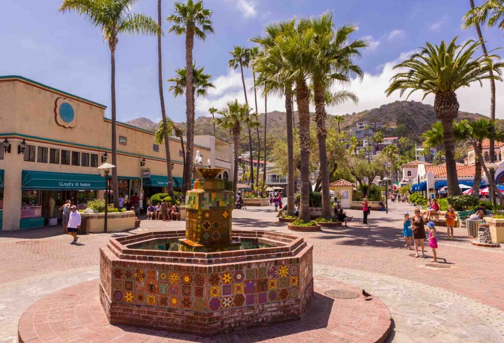 Fountain with colorful tile in Avalon, Santa Catalina Island, California
