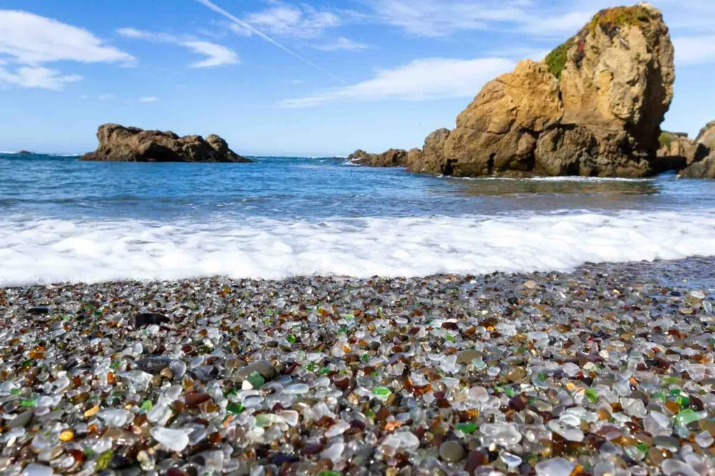 Colorful glass pebbles in Glass Beach, California