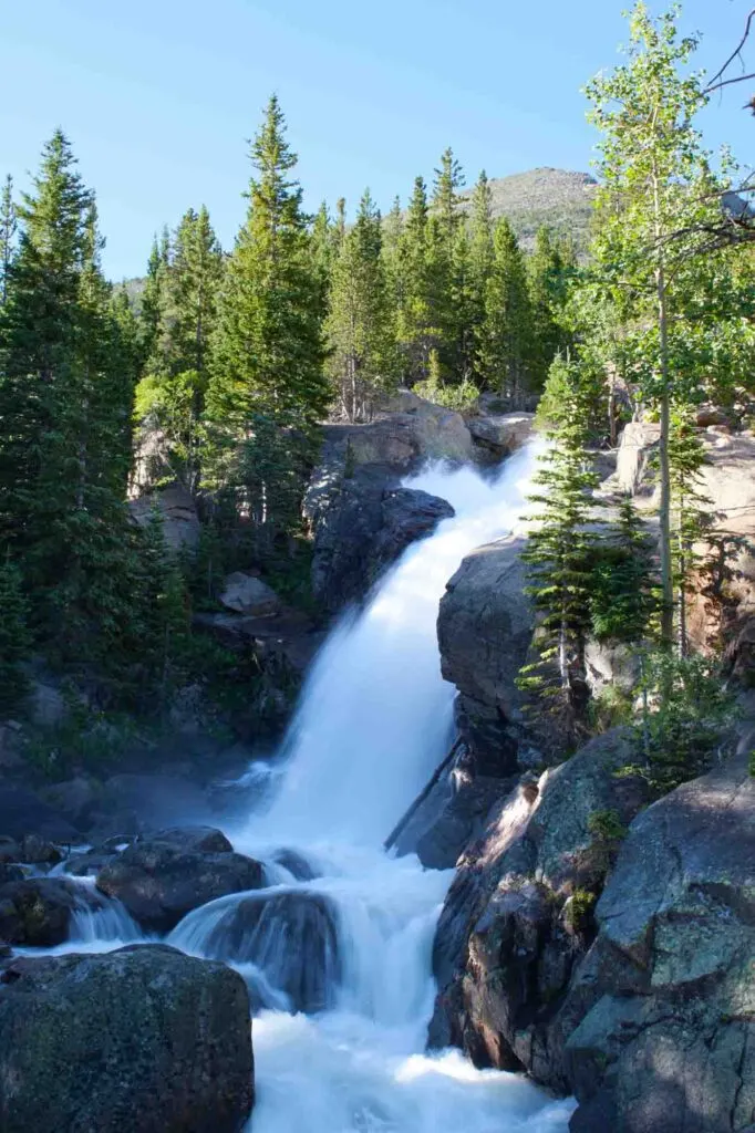 Cascading Alberta falls in Rocky Mountains Colorado