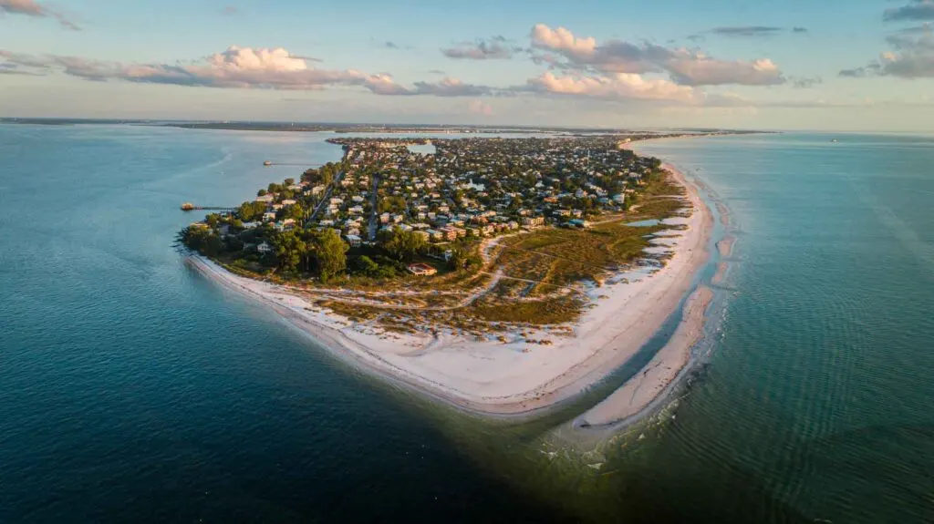 Aerial view of the beautiful Bean Point beach in Florida