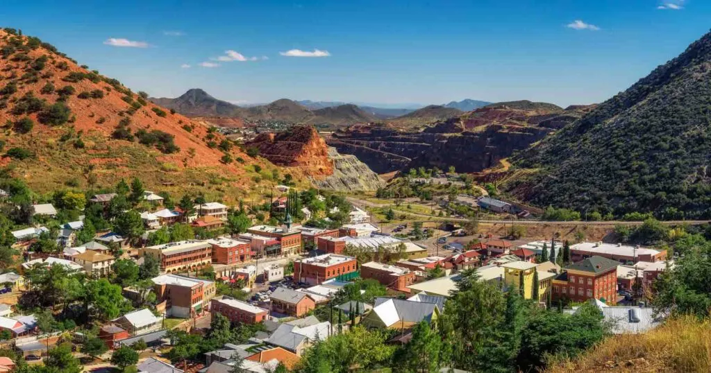 Panoramic view of Bisbee with the surrounding Mule Mountains in Arizona