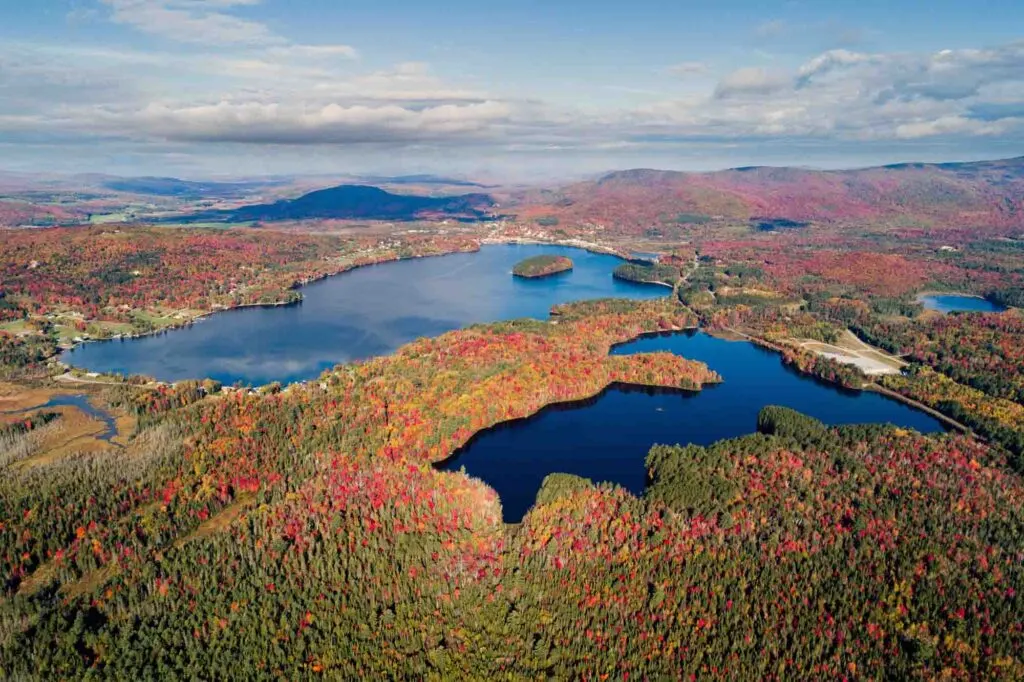 Colorful aerial shot of Brighton State Park in Vermont