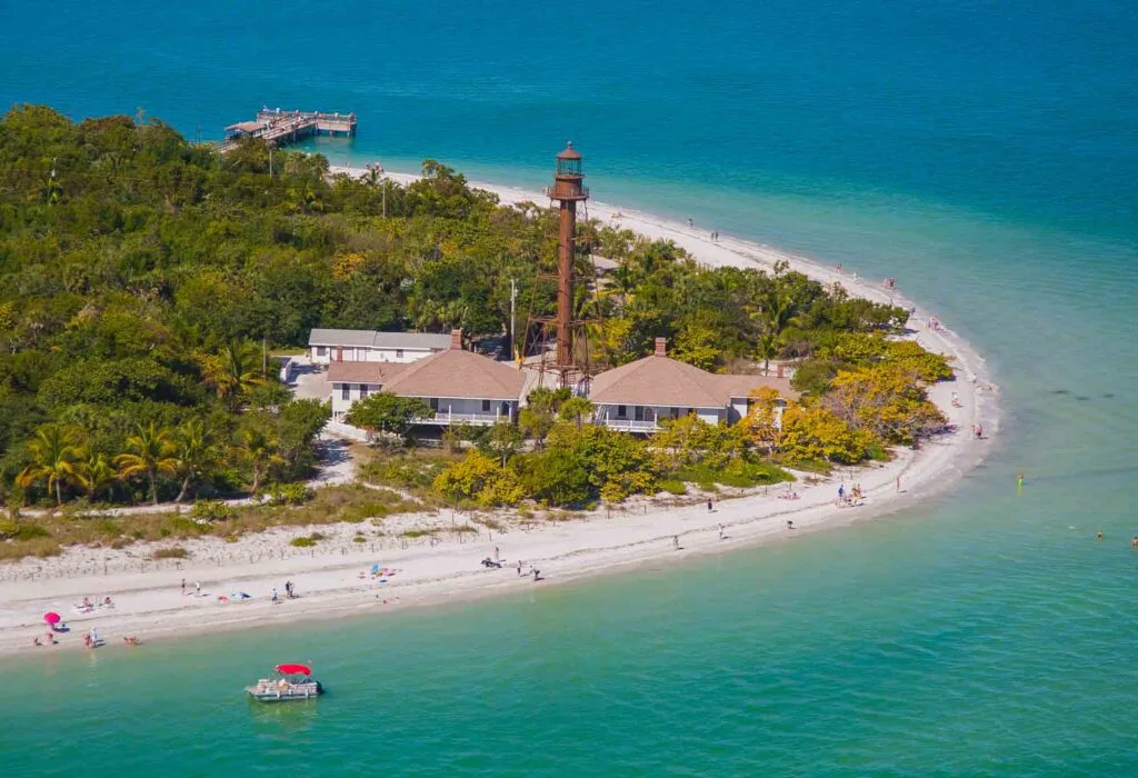 Beautiful aerial view of Sanibel Island beach in Florida