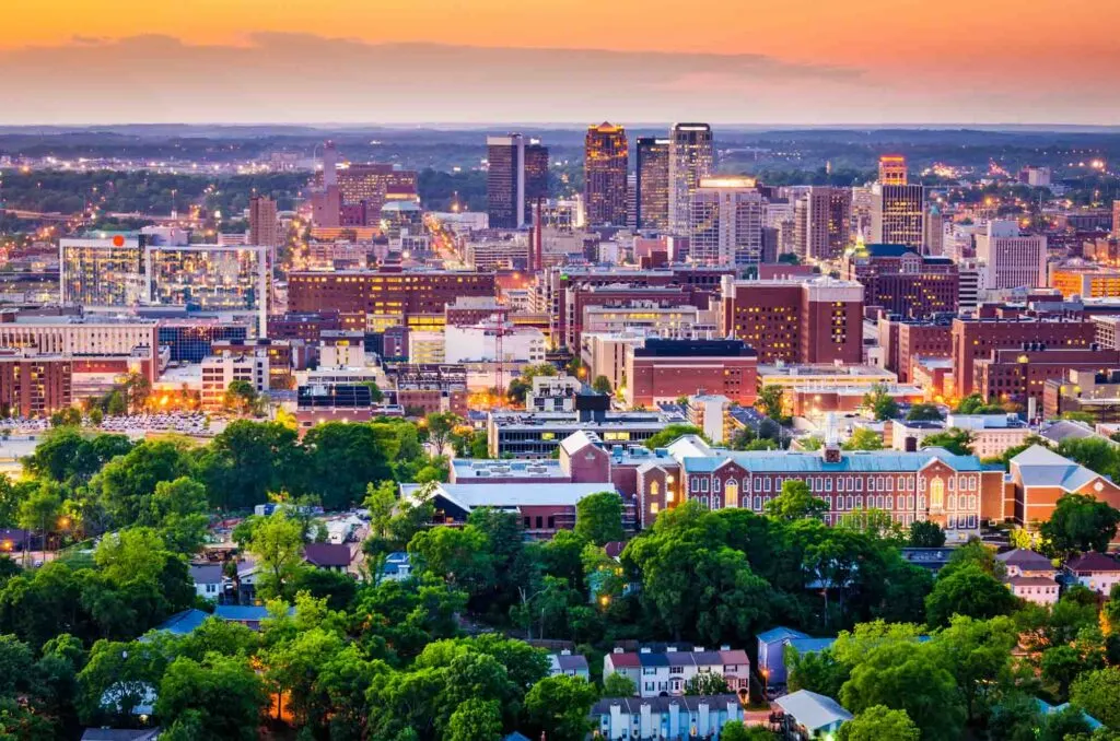 Incredible view of downtown skyline in Birmingham near Atlanta, Georgia