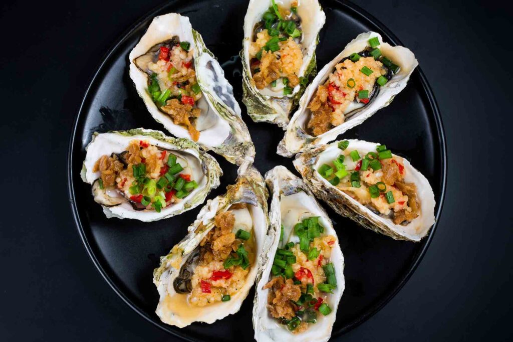 A delicious plate of grilled oysters