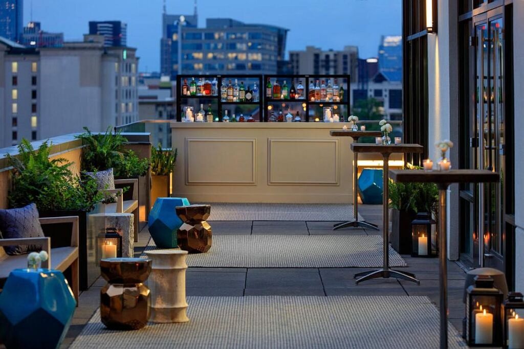 The Kimpton Aertson Hotel, is an IHG Hotel that boasts an awesome rooftop bar with awesome views of midtown Nashville