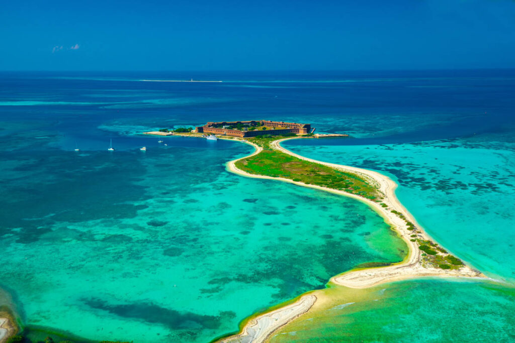 Impressive aerial shot of Dry Tortugas National Park in Florida