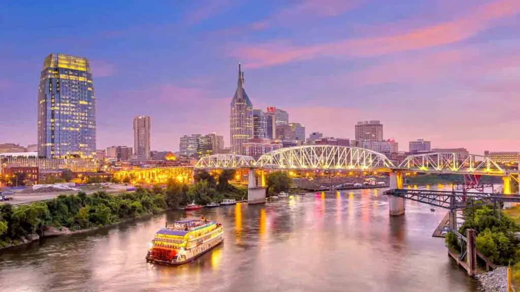 Beautiful twilight scene at downtown Nashville in Tennessee