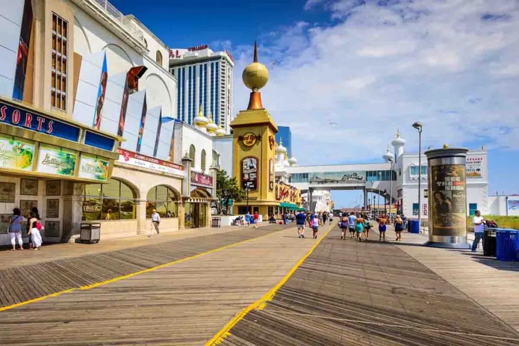 The popular Atlantic City Boardwalk in Atlantic City, New Jersey