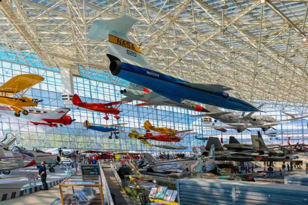Spectacular display of various aircraft models in the Museum of Flight in Seattle, Washington