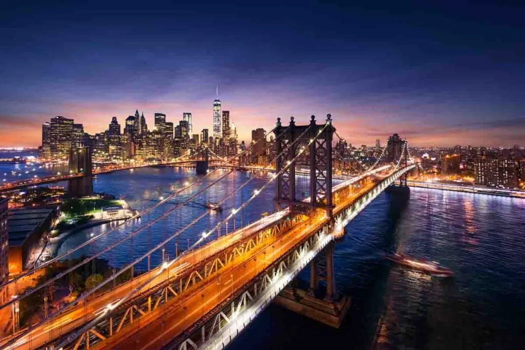 Beautiful view of Manhattan and Brooklyn Bridge in New York