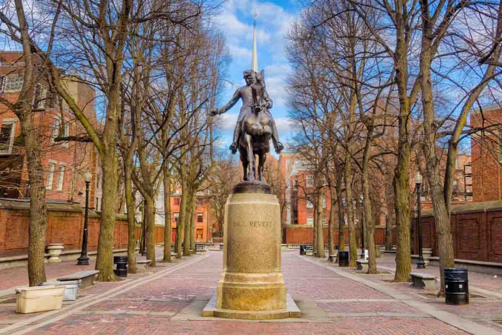 Historically significant Paul Revere Monument along Freedom Trail in Boston, Massachusetts
