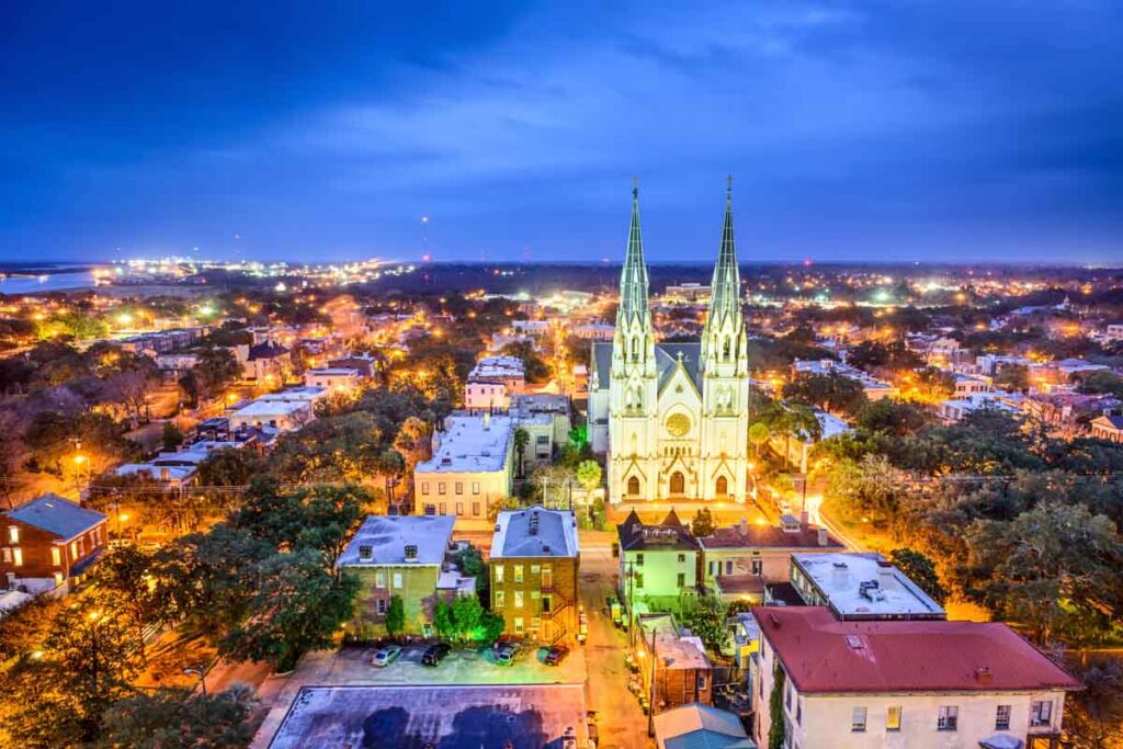 Incredible shot of St. John the Baptist Cathedral in Savannah, Georgia
