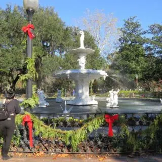 Beautiful Forsyth Park Fountain at Christmas, Savannah, Georgia