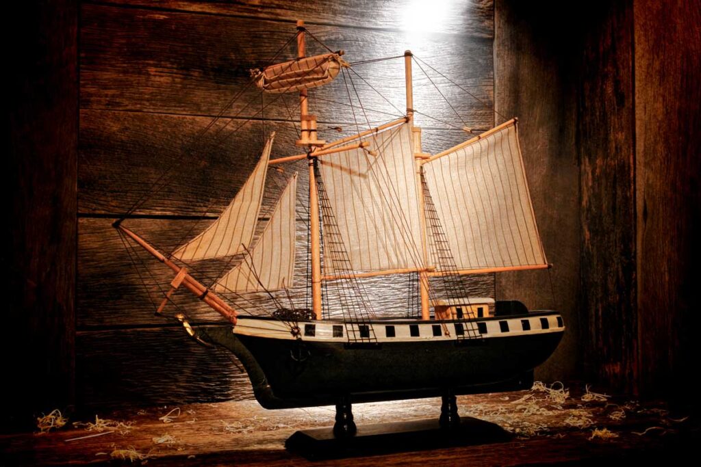 Antique wooden sailboat model