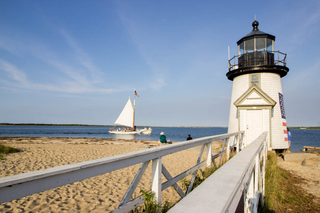 Lighthouse by the beach at Nantucket, Massachusets