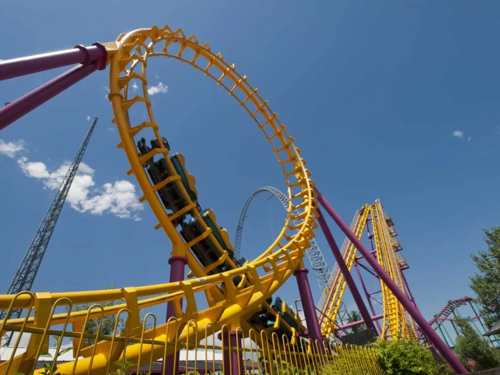 A thrilling Roller Coaster ath the Elitch Gardens Theme Park in Denver, Colorado