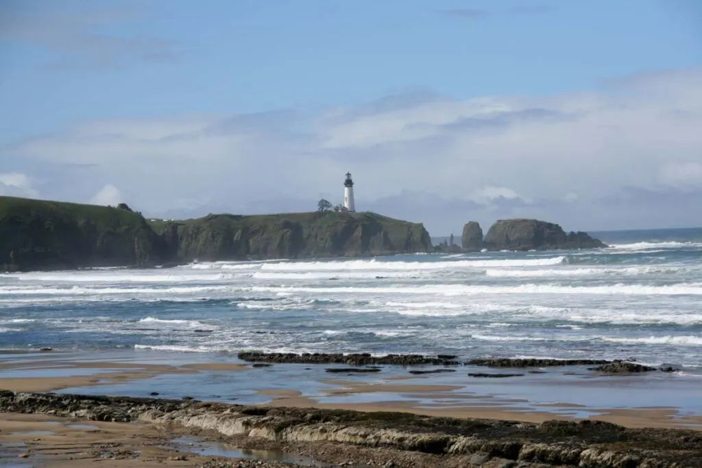 Yaquina Head Lighthouse from Agate Beach in Newport, Oregon coast