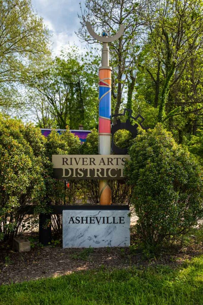 The River Arts District artistic welcome display in Asheville, North Carolina