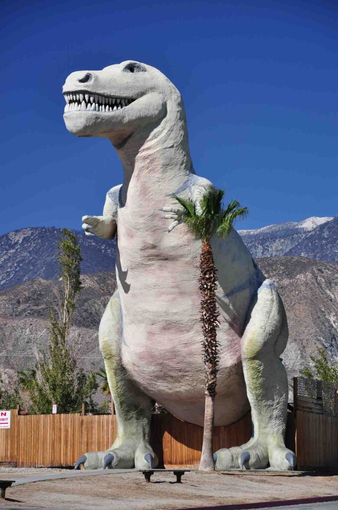 Large dinosaurs are found along Interstate 10 at Cabazon Dinosaurs in Cabazon, California