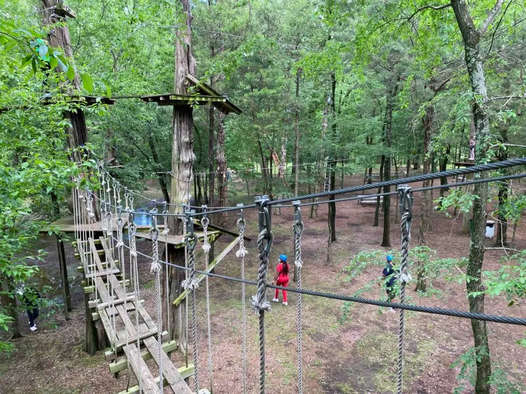 Climbers enjoy an afternoon of ropes and zip lines at Trinity Forest Adventure Park, Dallas